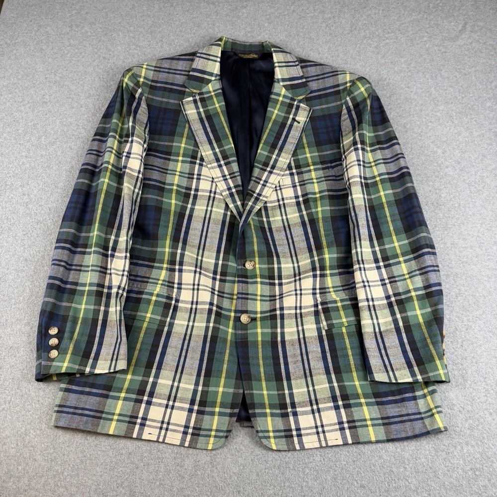Vintage Brooks Brothers Plaid Sport Coat Blazer USA Preppy Ivy 46R 80s